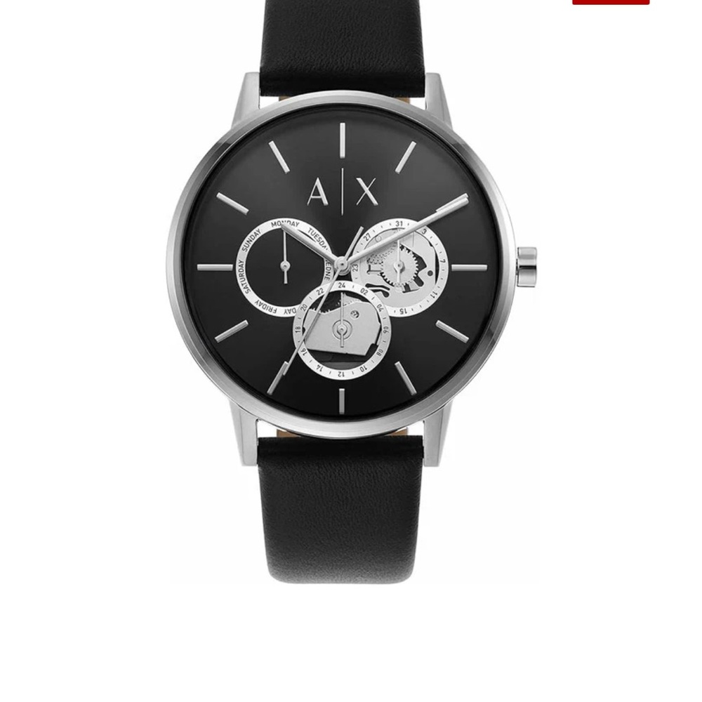 Armani Exchange NEW Cayde Chronograph Black Dial Black Leather Strap Watch